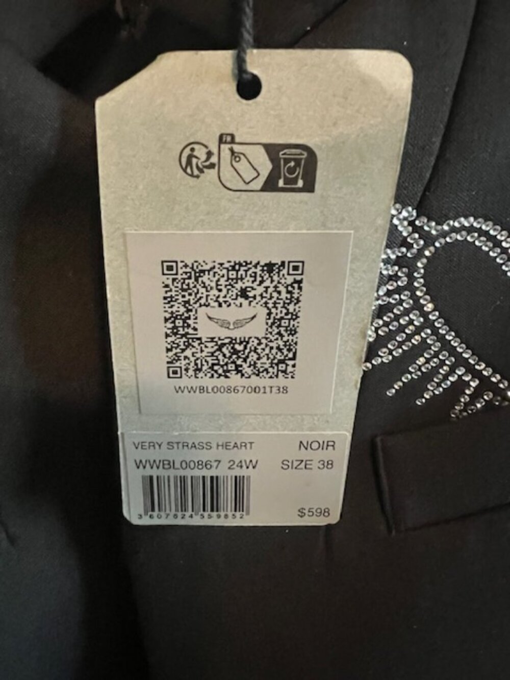 Zadig & Voltaire ‘Very Strass Heart Blazer’ Black Size 38/M $598 - Picture 7 of 9